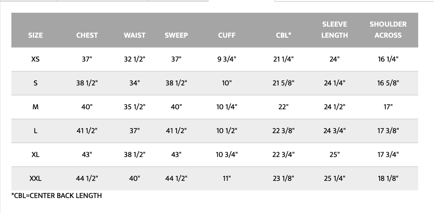 Clothing size chart from March 10, 2025 screenshot.