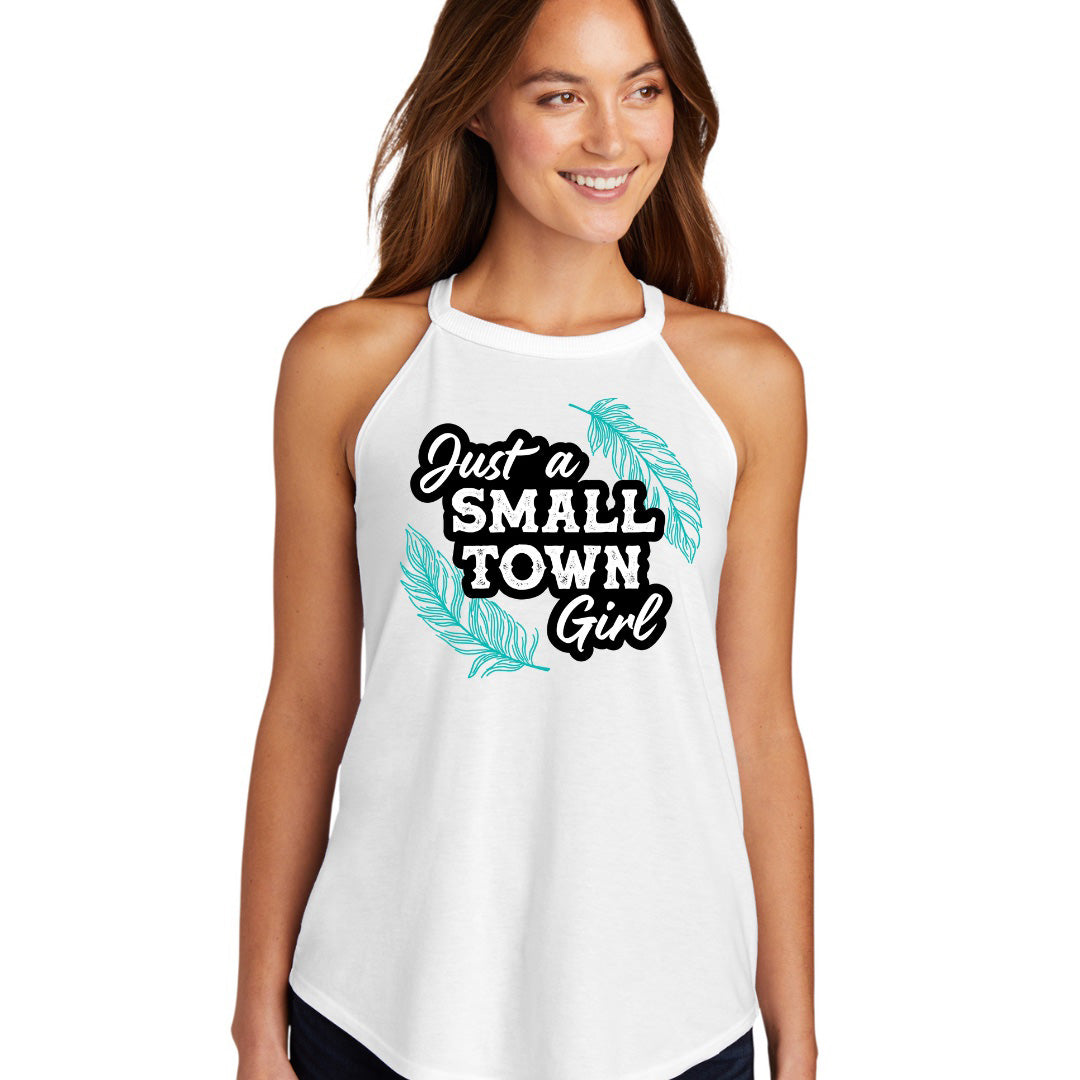 Small town girl in white tank top with Just a Small Town Girl