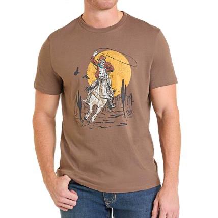 Brown tee StyleBU21T07439 with skeleton cowboy graphic