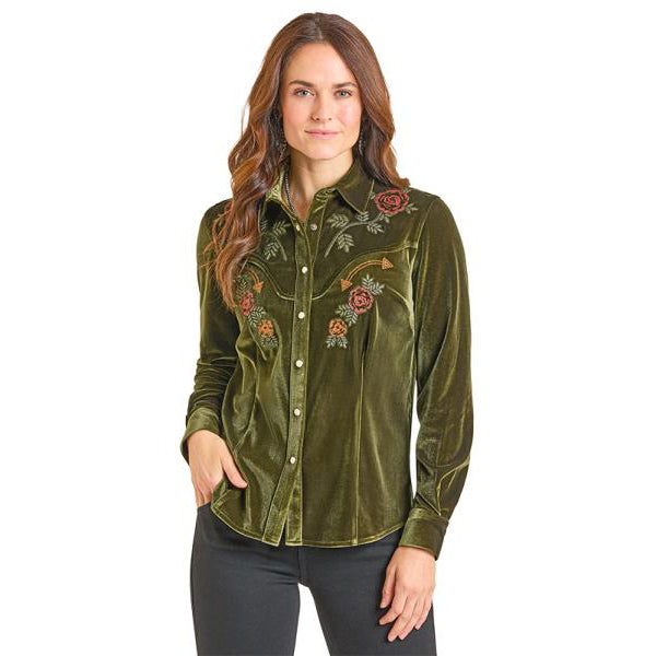 Green velvet embroidered shirt, StyleLWN2S07121--37