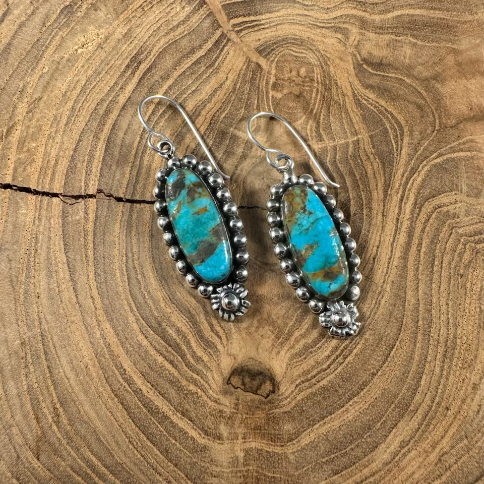 Oval Ball Single Flower Turquoise Earrings by Boho Sol