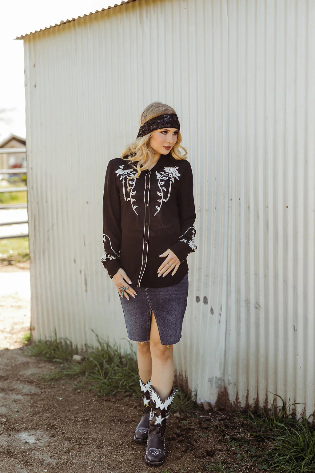Veronica Black Button Up at Bourbon Cowgirl