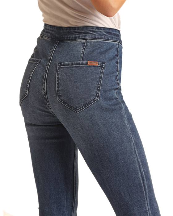 WPB6100---C denim jeans, high-waisted, featuring back pocket detail.