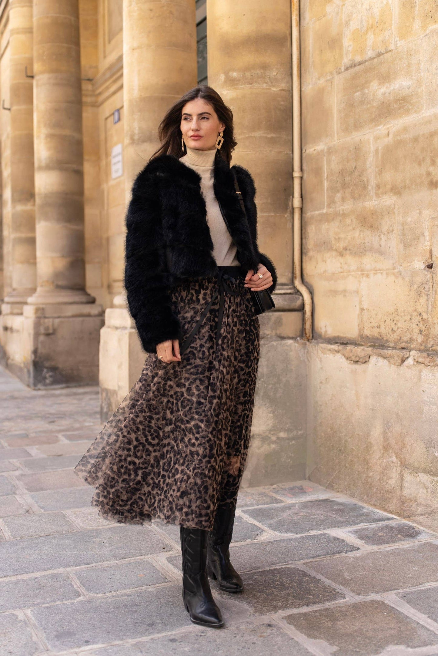 Aria Long Leopard Print Tulle Maxi Skirt