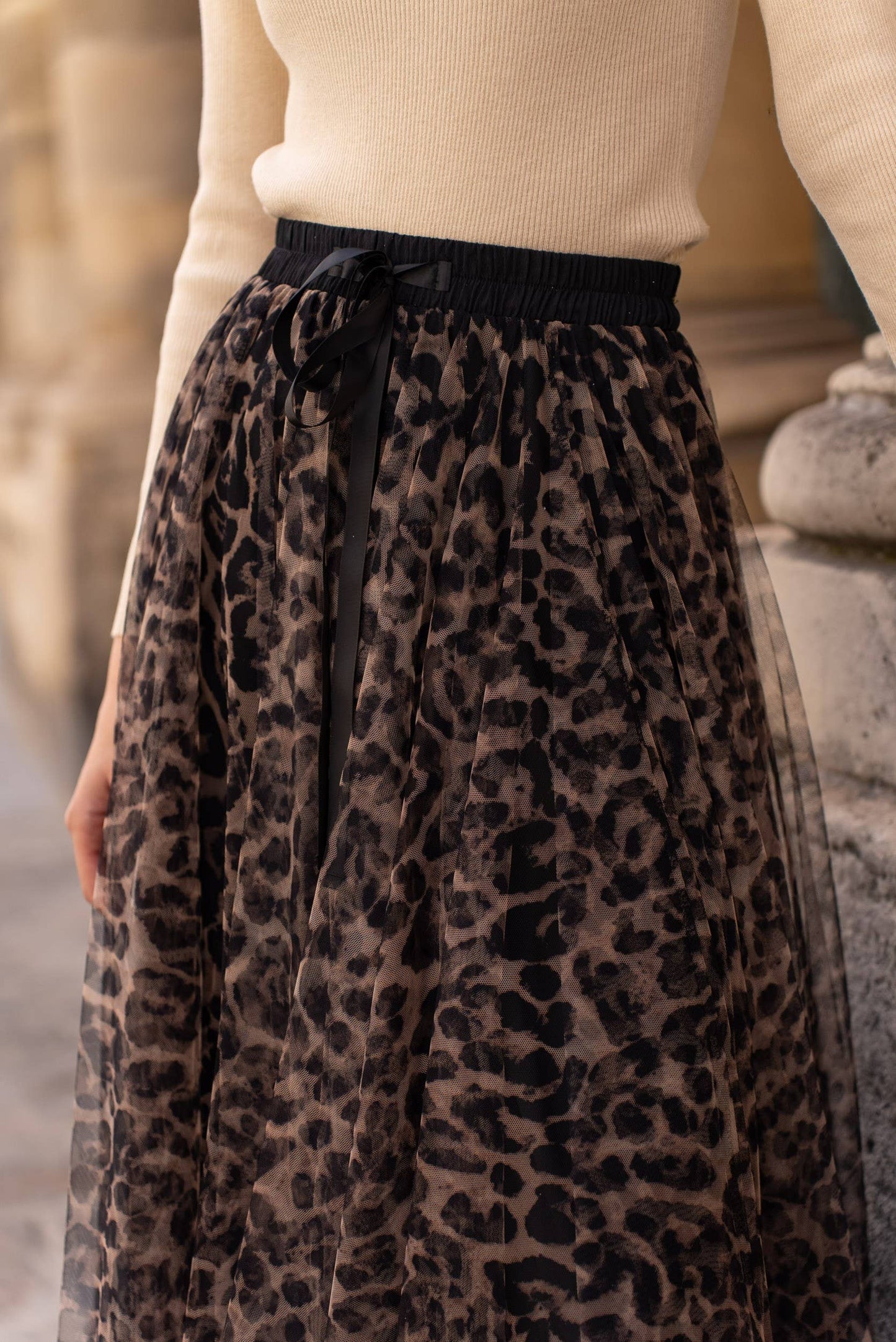 Aria Long Leopard Print Tulle Maxi Skirt