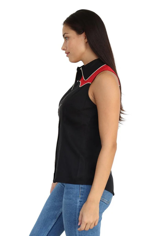 Atlanta Women's Sleeveless Shirt by H Bar C - Black and Red
