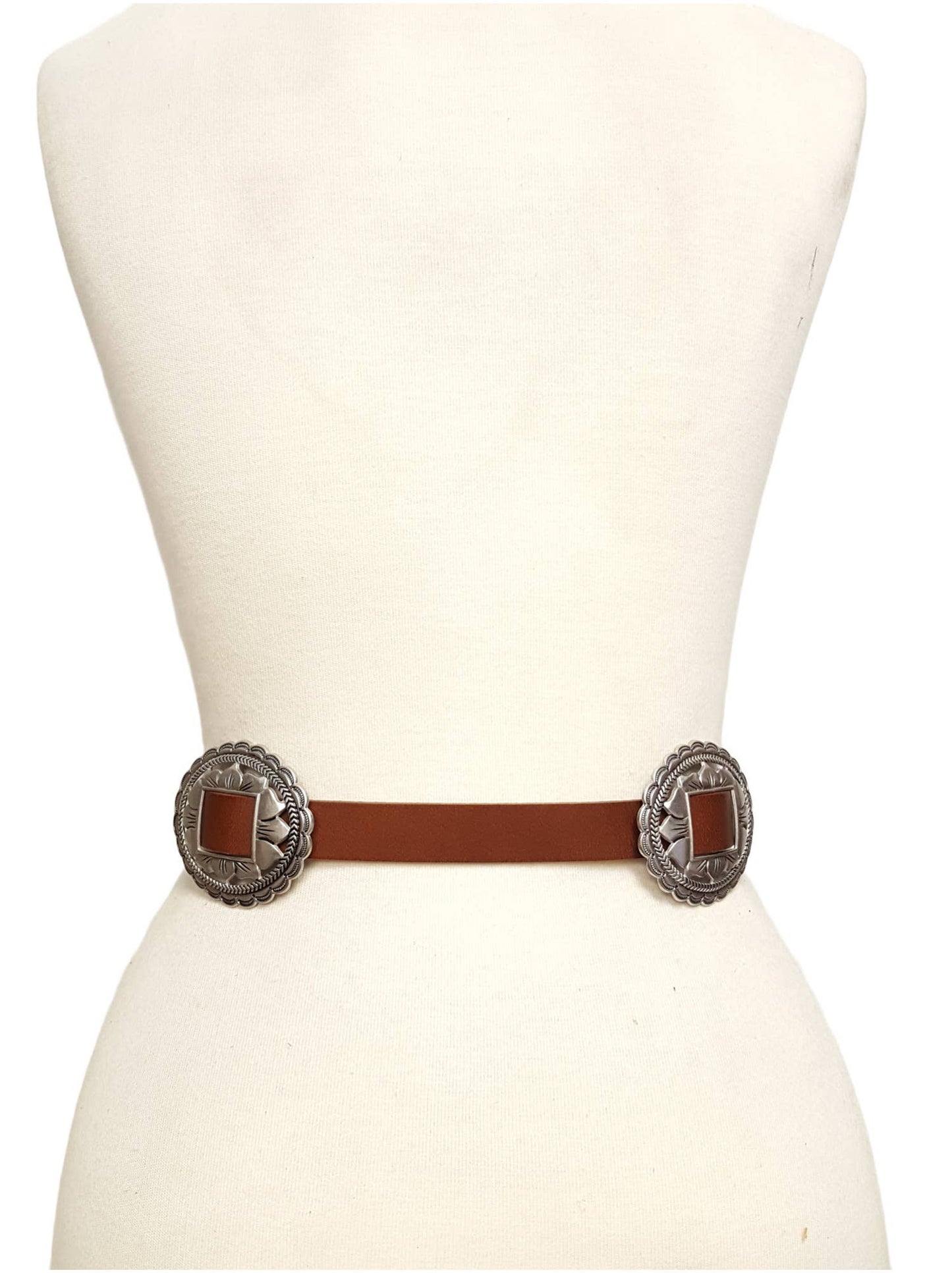 Genuine Leather Western Belt with Oval Floral Concho