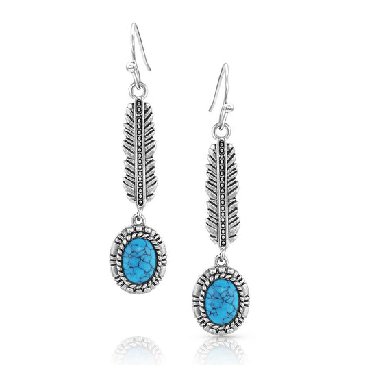 Silver feather earrings with turquoise stone, ER5297