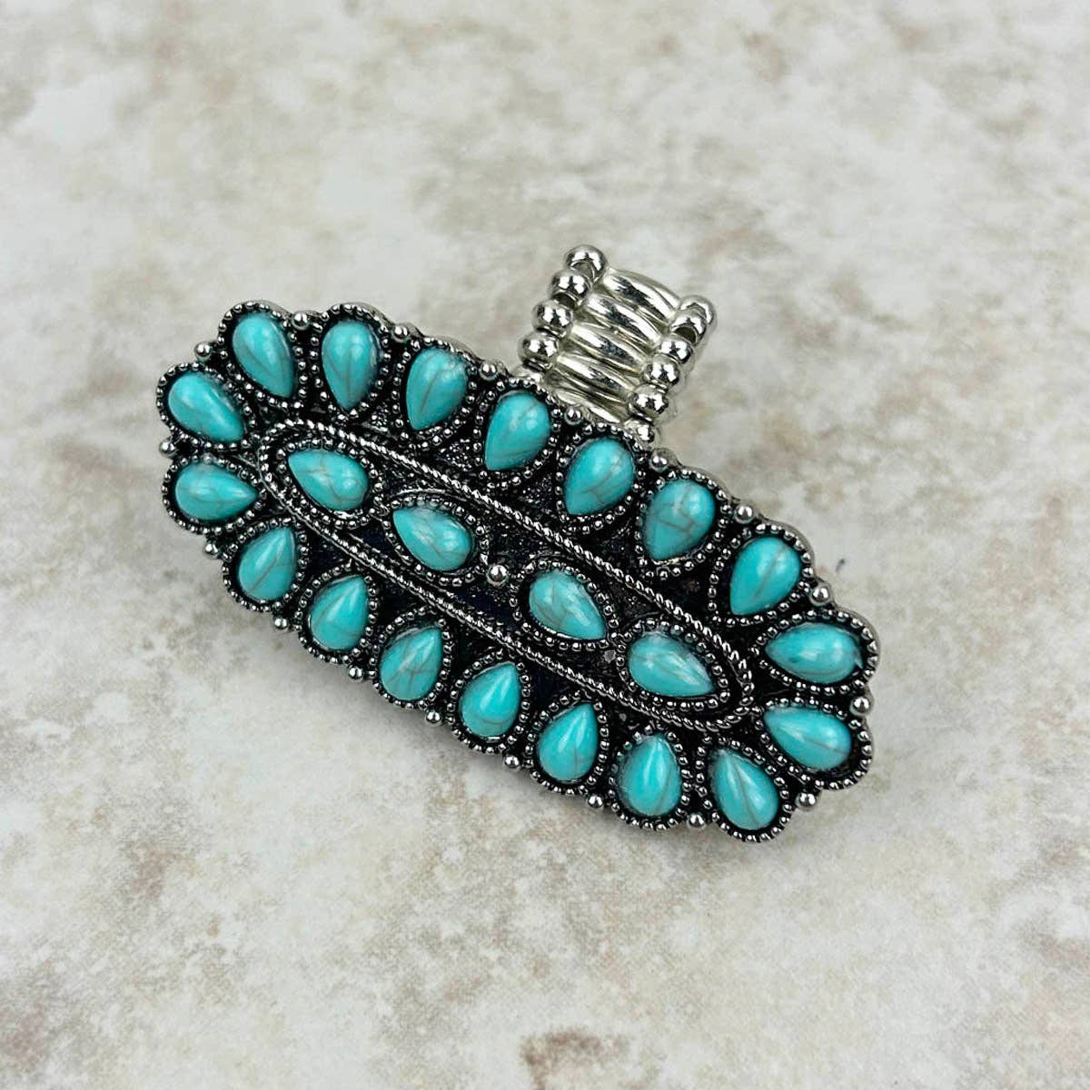 Silver with Blue Turquoise Oval Stone Stretch Ring