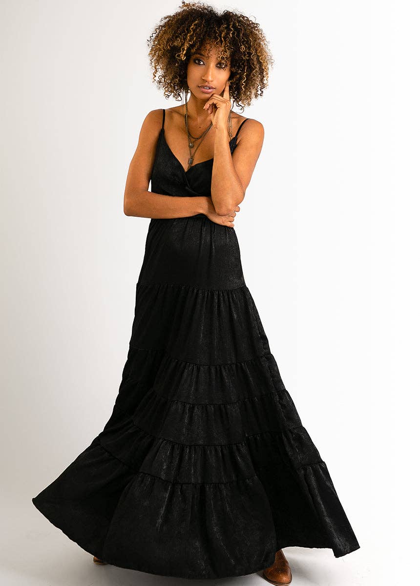 Woman in black maxi dress.