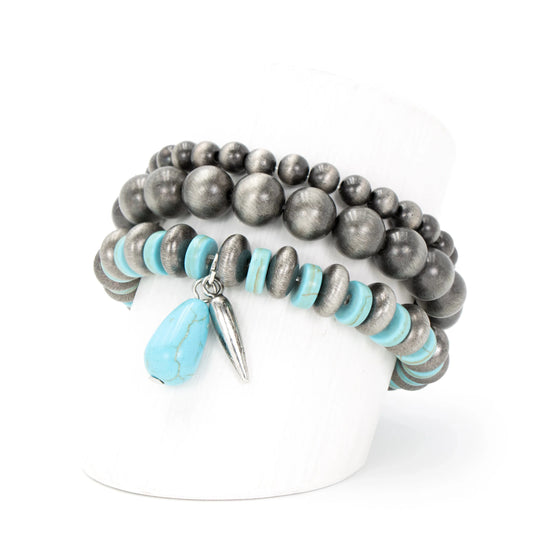 Stackable bracelet set with turquoise and silver beads