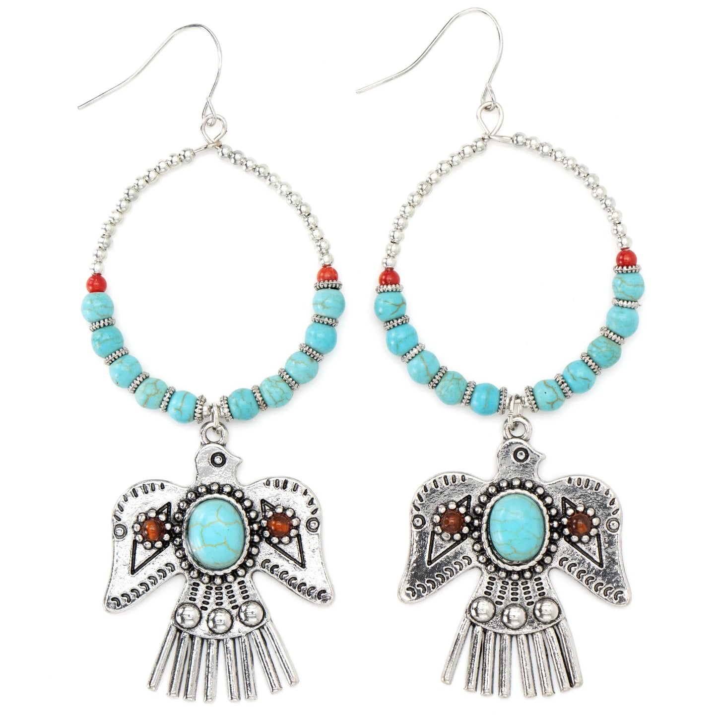 Turquoise Thunderbird hoop earrings