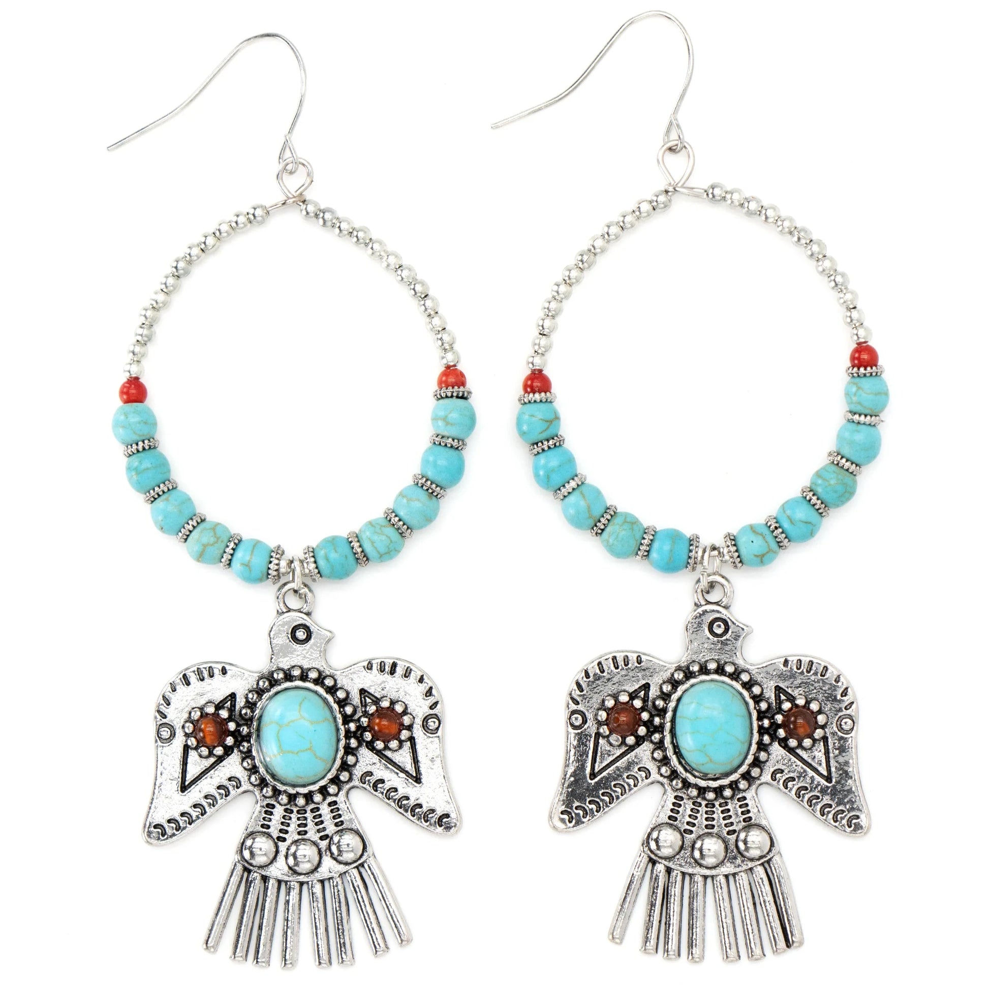 Turquoise Thunderbird hoop earrings