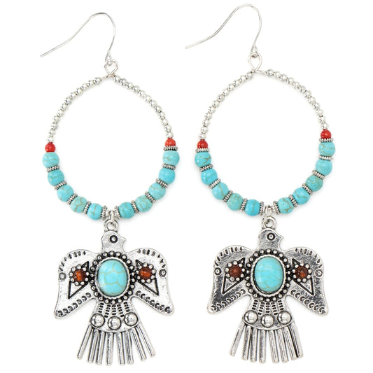 Turquoise Thunderbird hoop earrings
