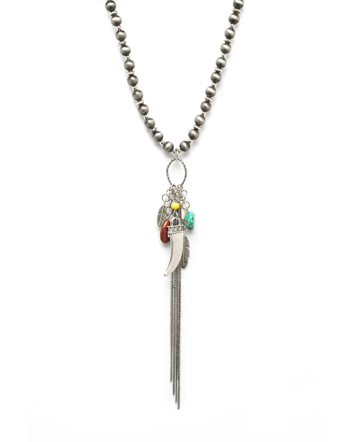 Close-up of ccnec86 necklace with beads and charms