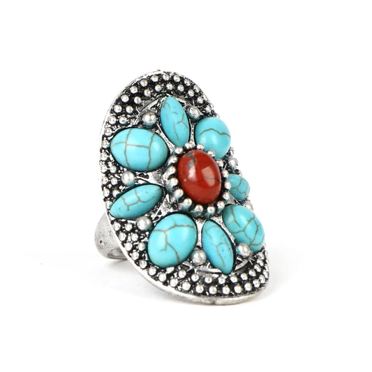 Turquoise and red stone ring - ccrng71