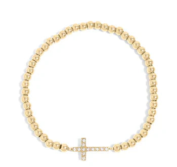 Gold Rush Cross Beaded Stretch Bracelet - Pretty Hunter