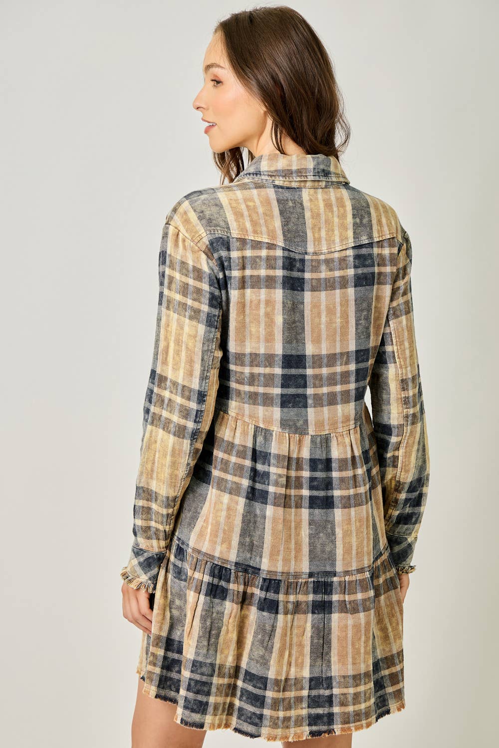 Acid Washed Tiered Coat Dress