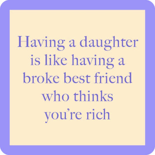 Quote about daughters in purple text on a light yellow square.