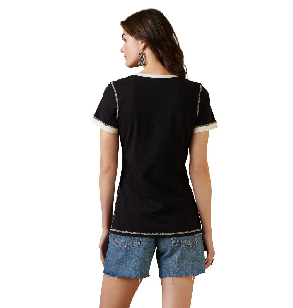 Double D Ranch Black Boot Stitch Top