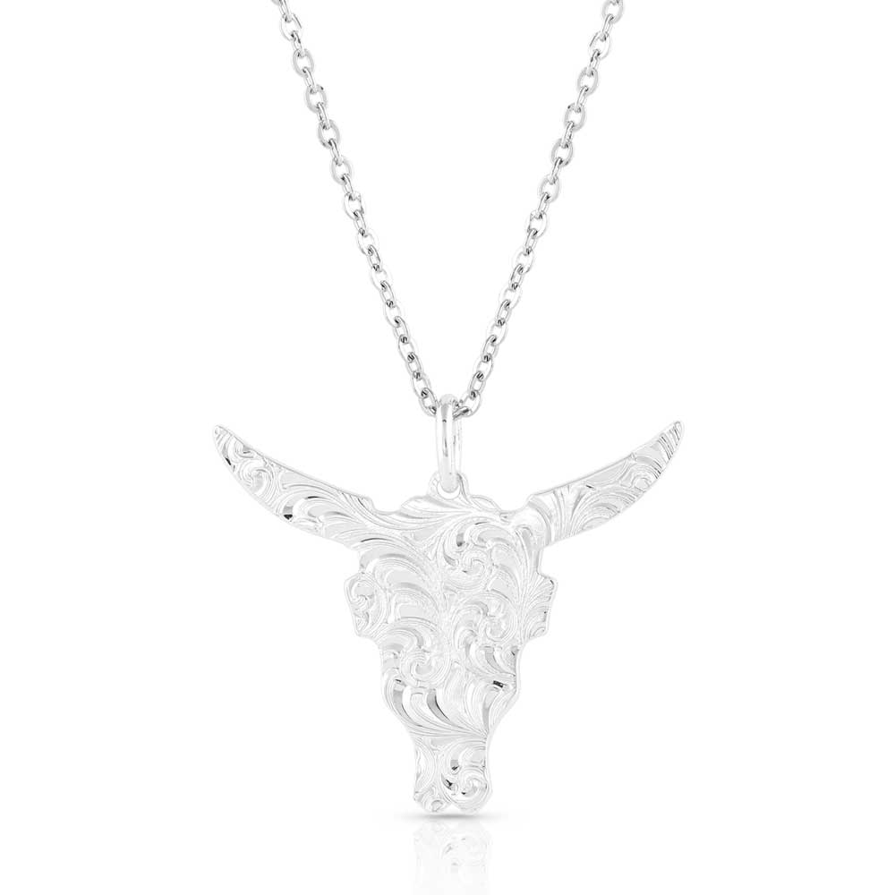 Chiseled Steer Head Turquoise Necklace - Montana Silversmiths