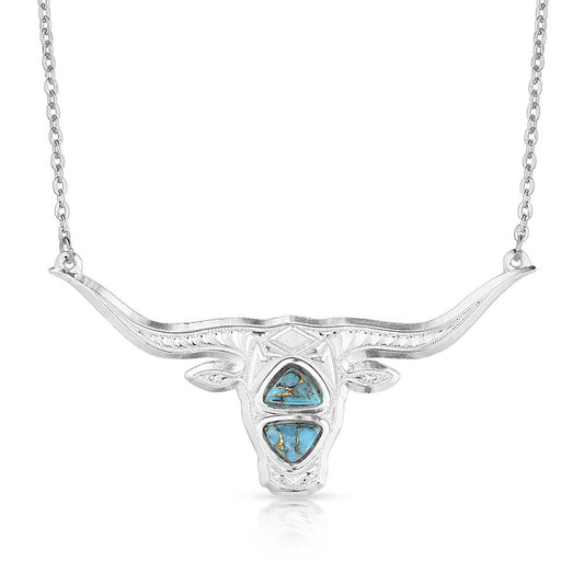 NC5765 Silver Longhorn Necklace with Turquoise