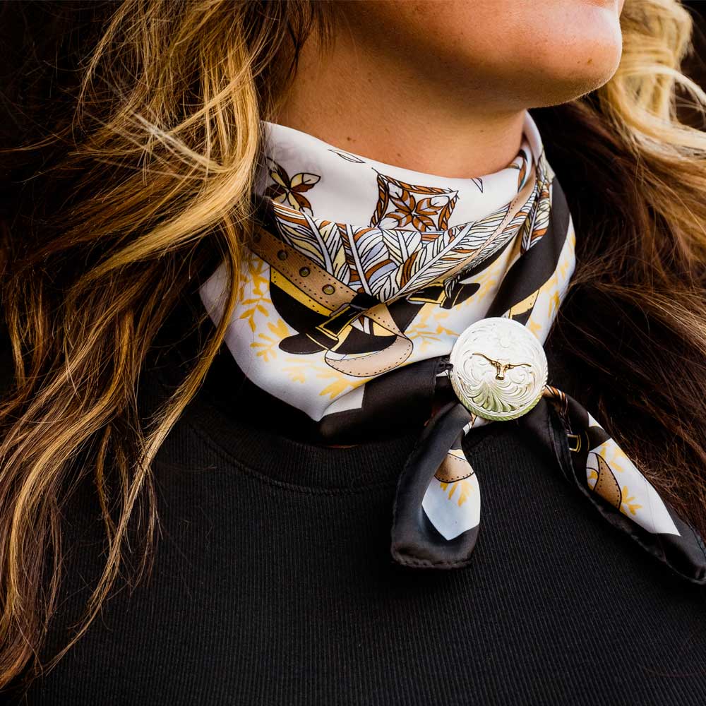 Classic Montana Scarf Slide with Longhorn- Montana Silversmiths