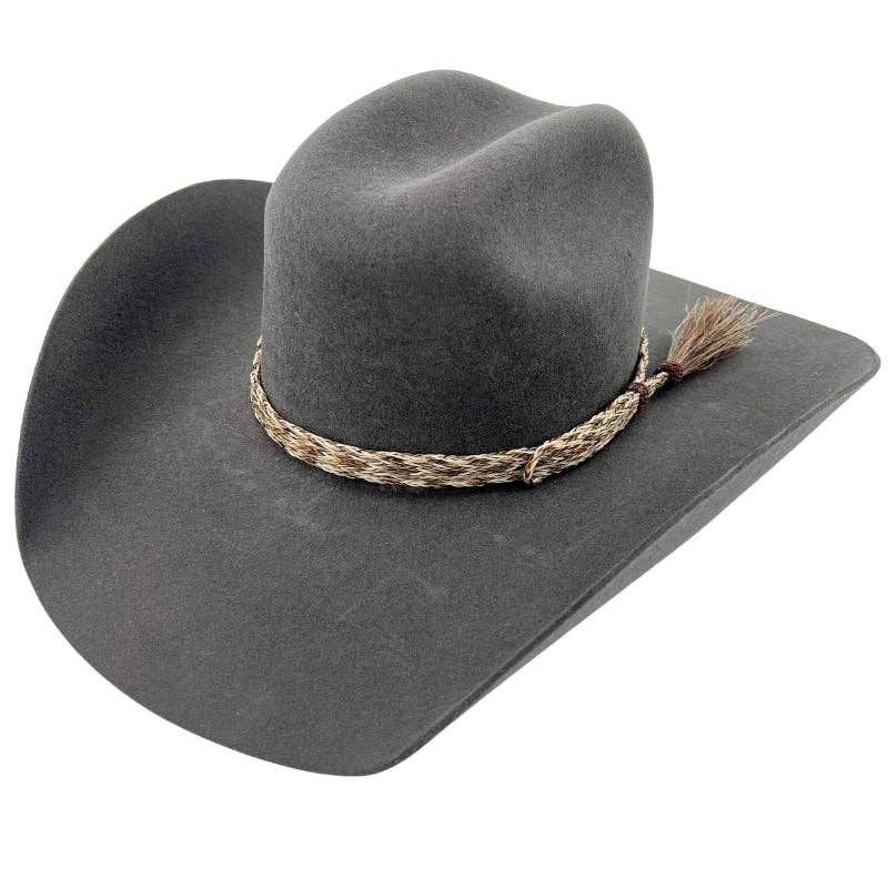Gray cowboy hat with braided band.