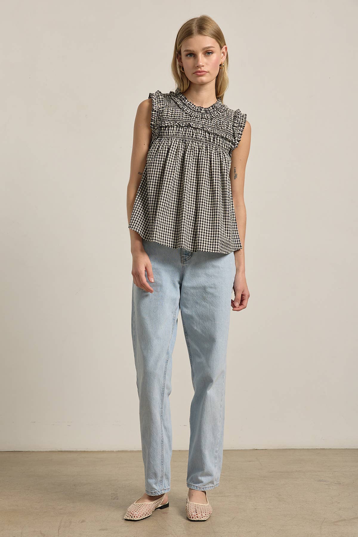 Gingham Ruffled Babydoll Blouse