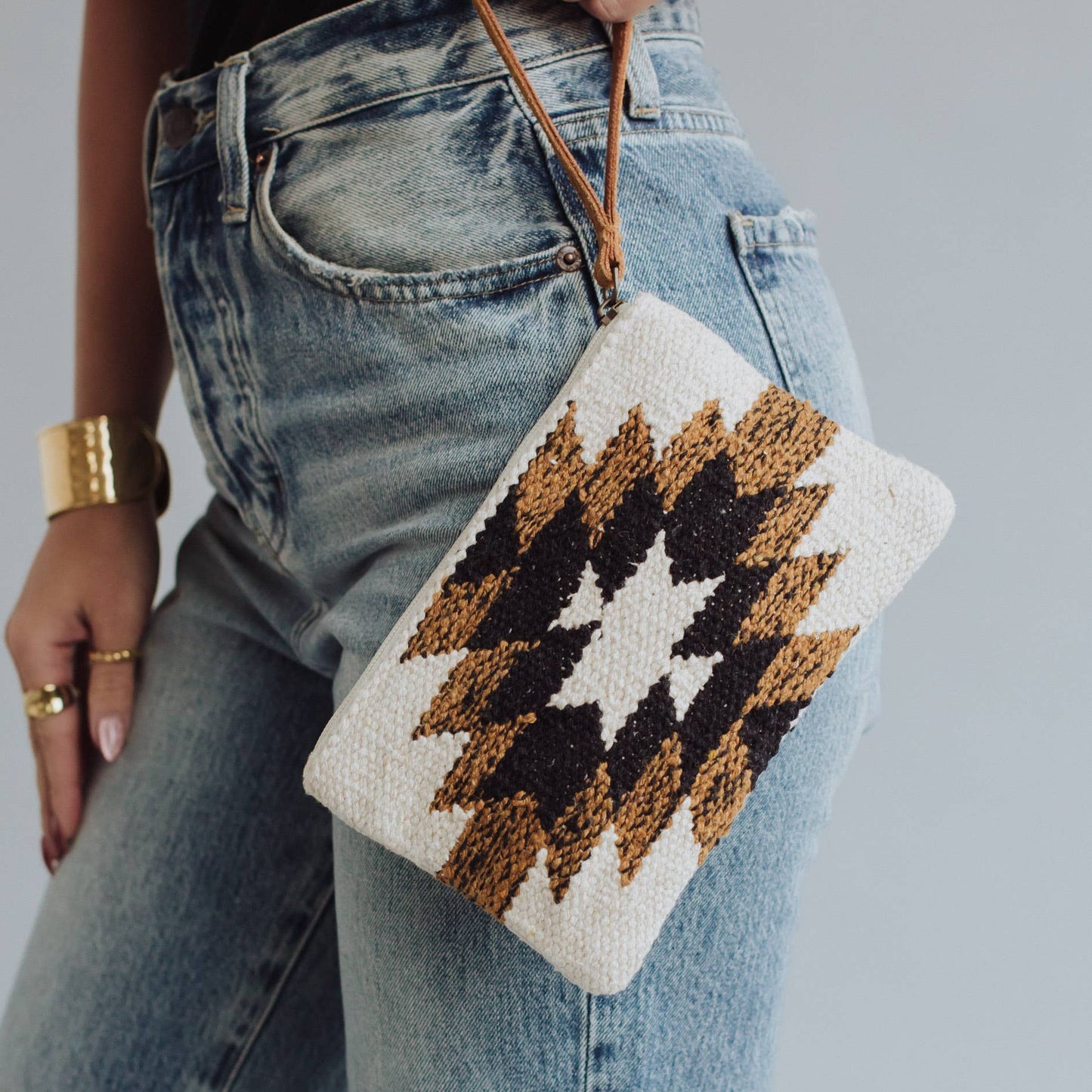 Black, White & Brown Aztec Wristlet