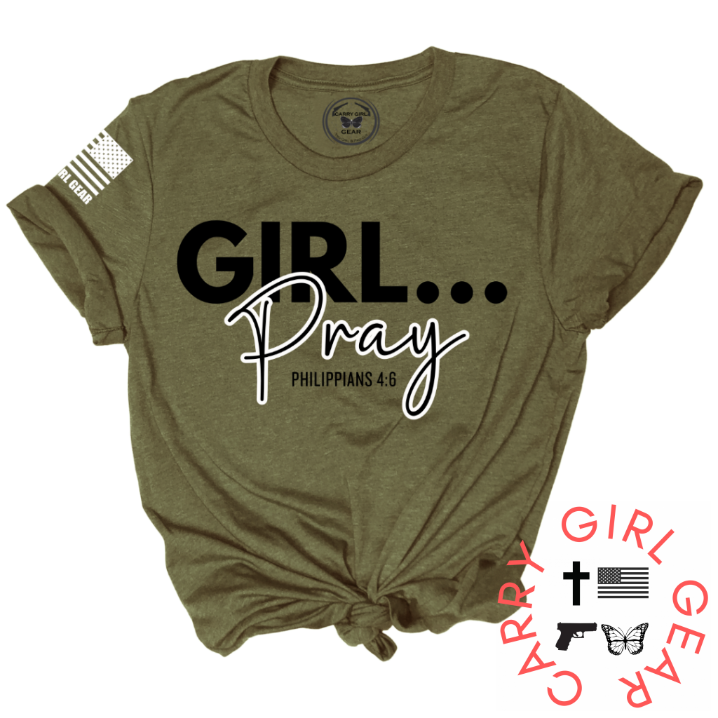 Girl Pray Tee Shirt in Olive