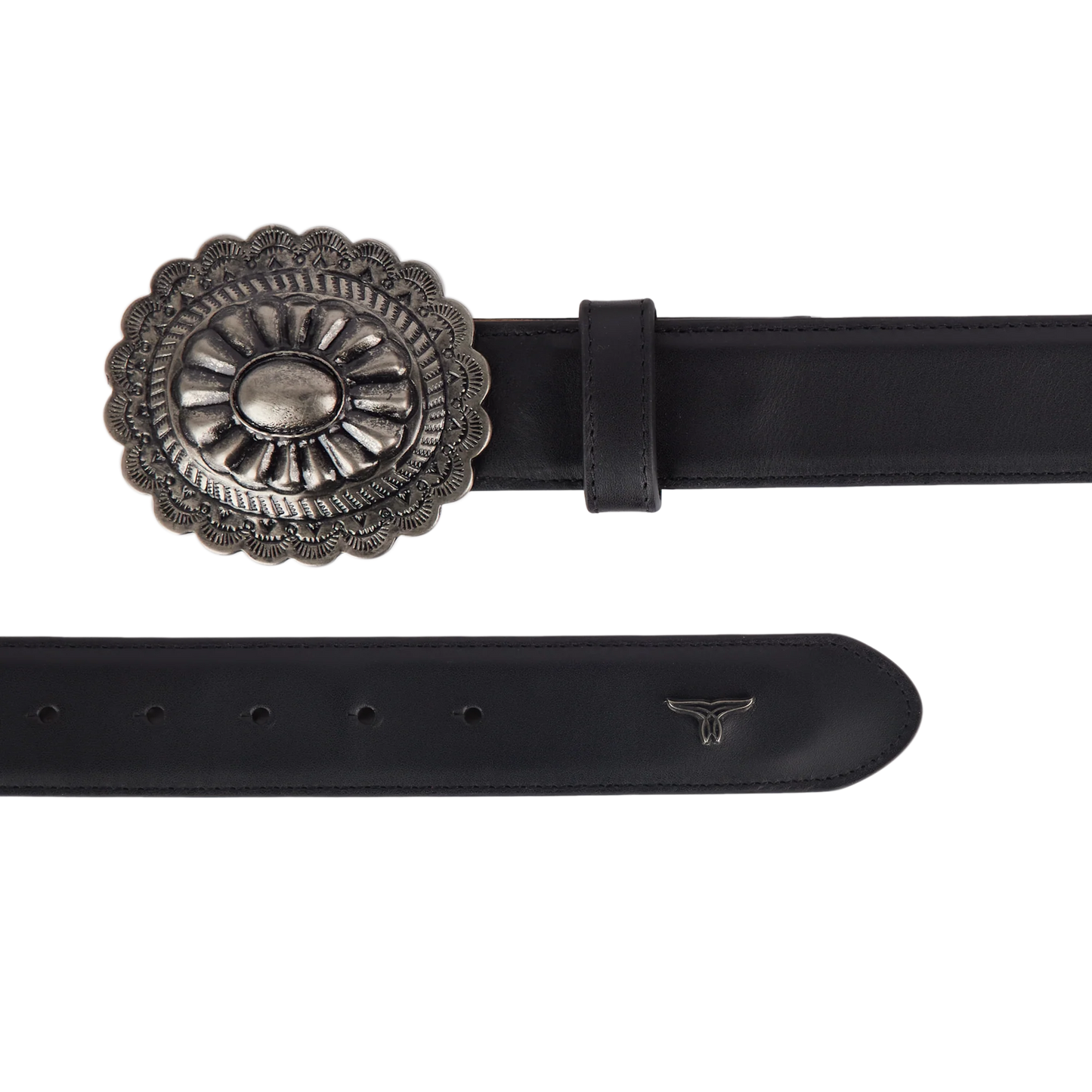 Black woven belt with turquoise buckle