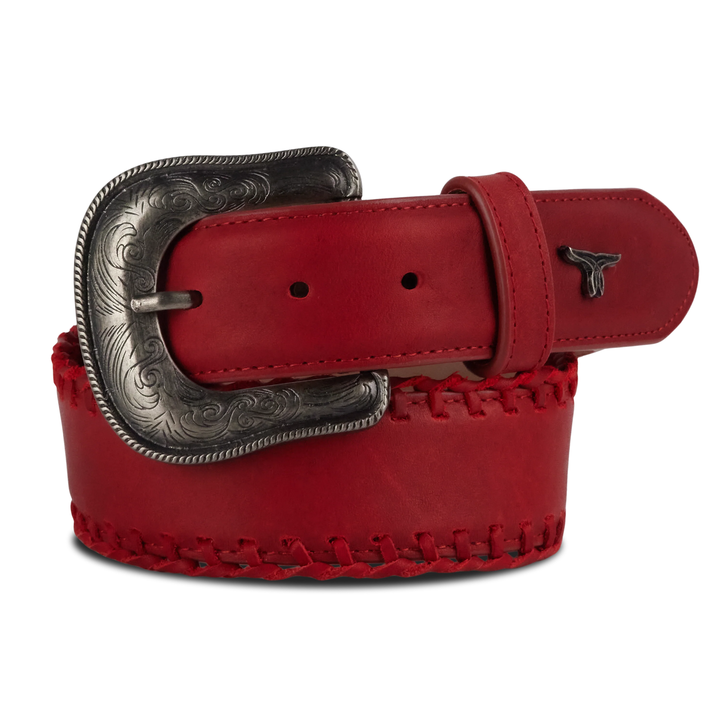 Woven red belt with western buckle
