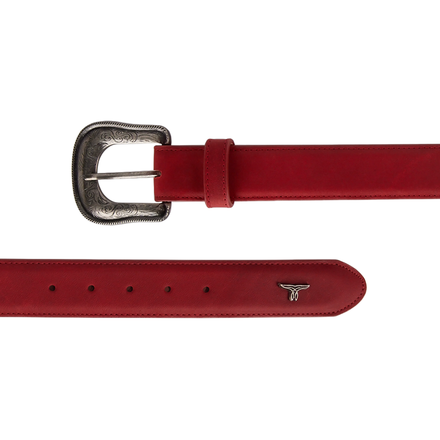 Red woven belt with western buckle