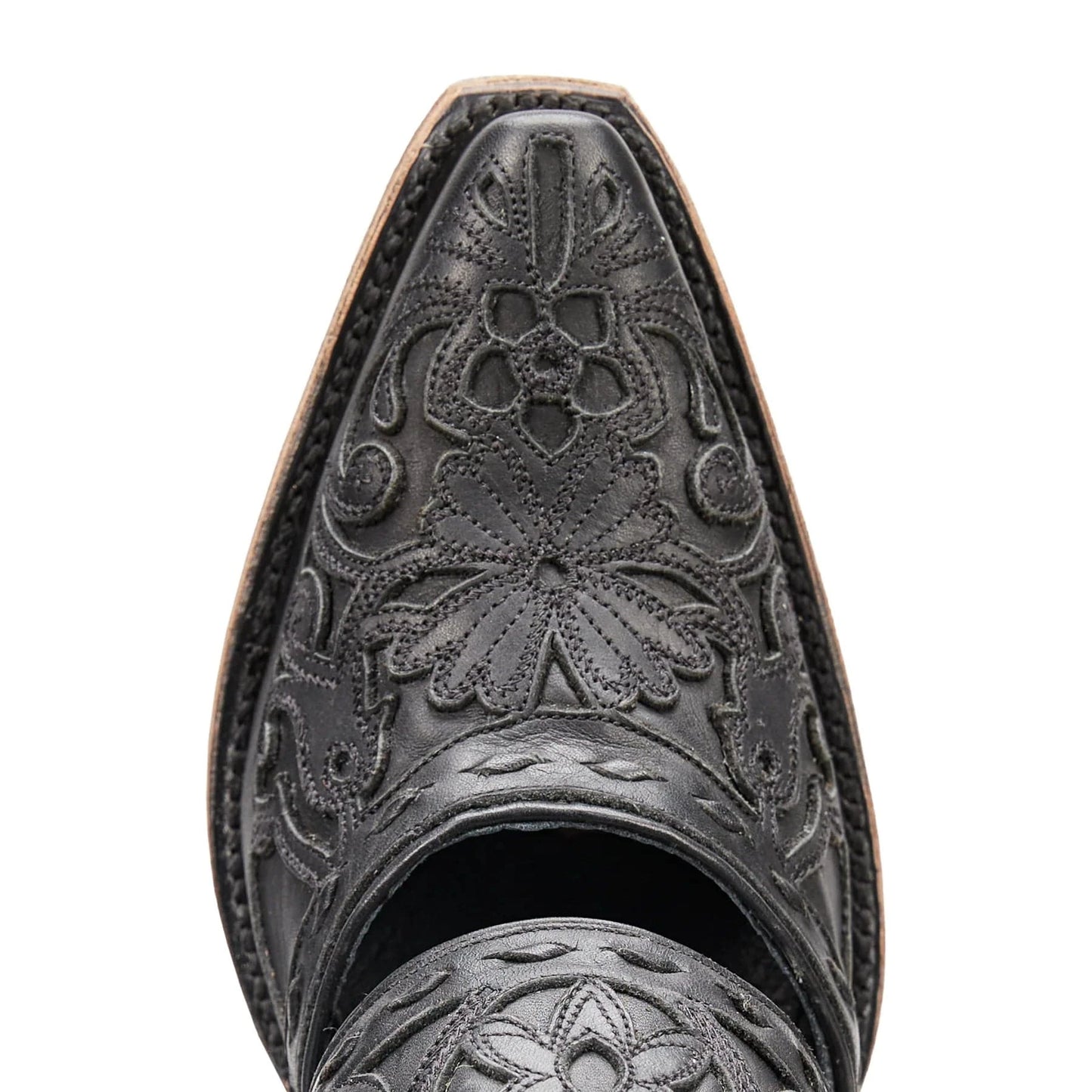 Black leather floral embroidered mule boot