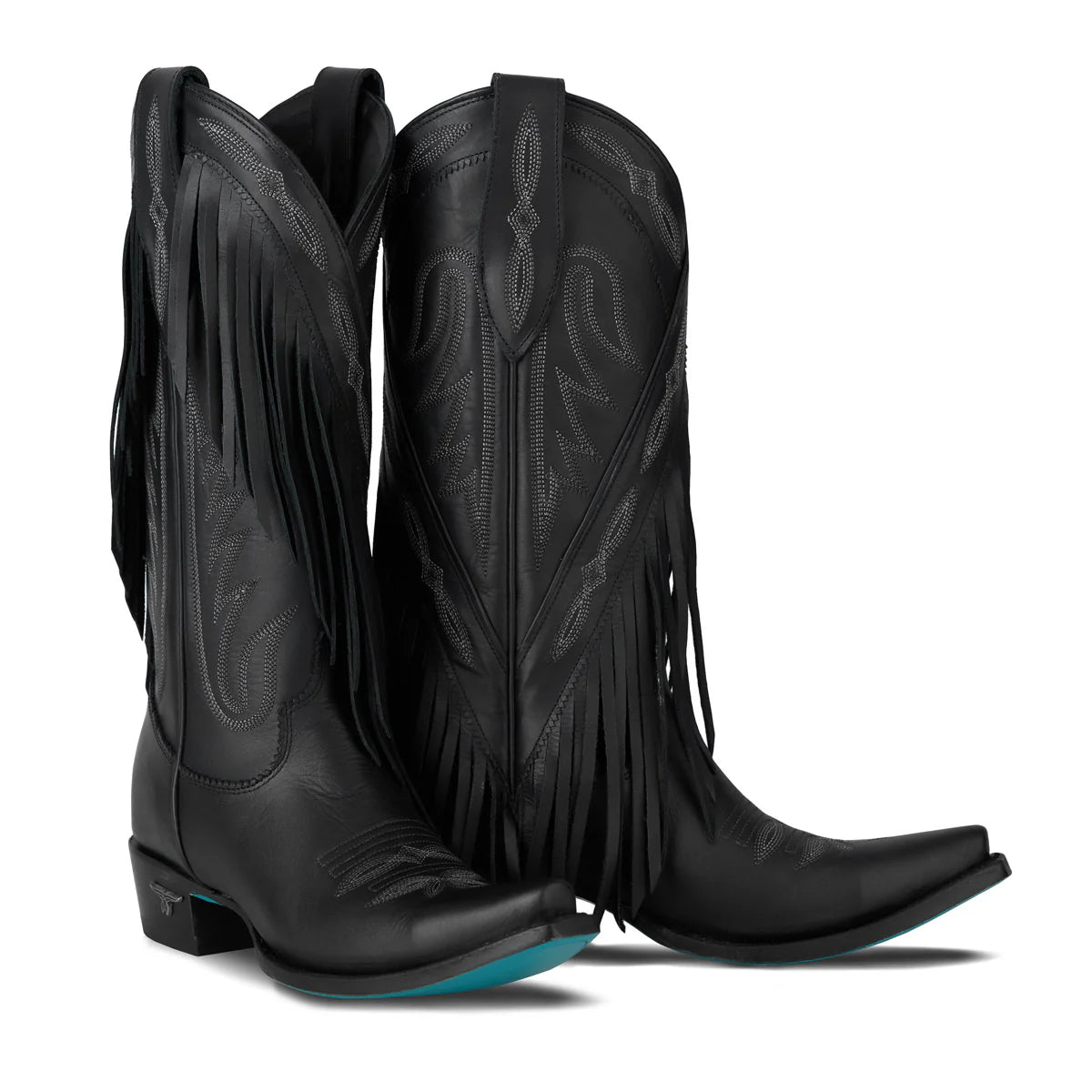 Senita Falls Fringed Cowboy Boots in Jet Black
