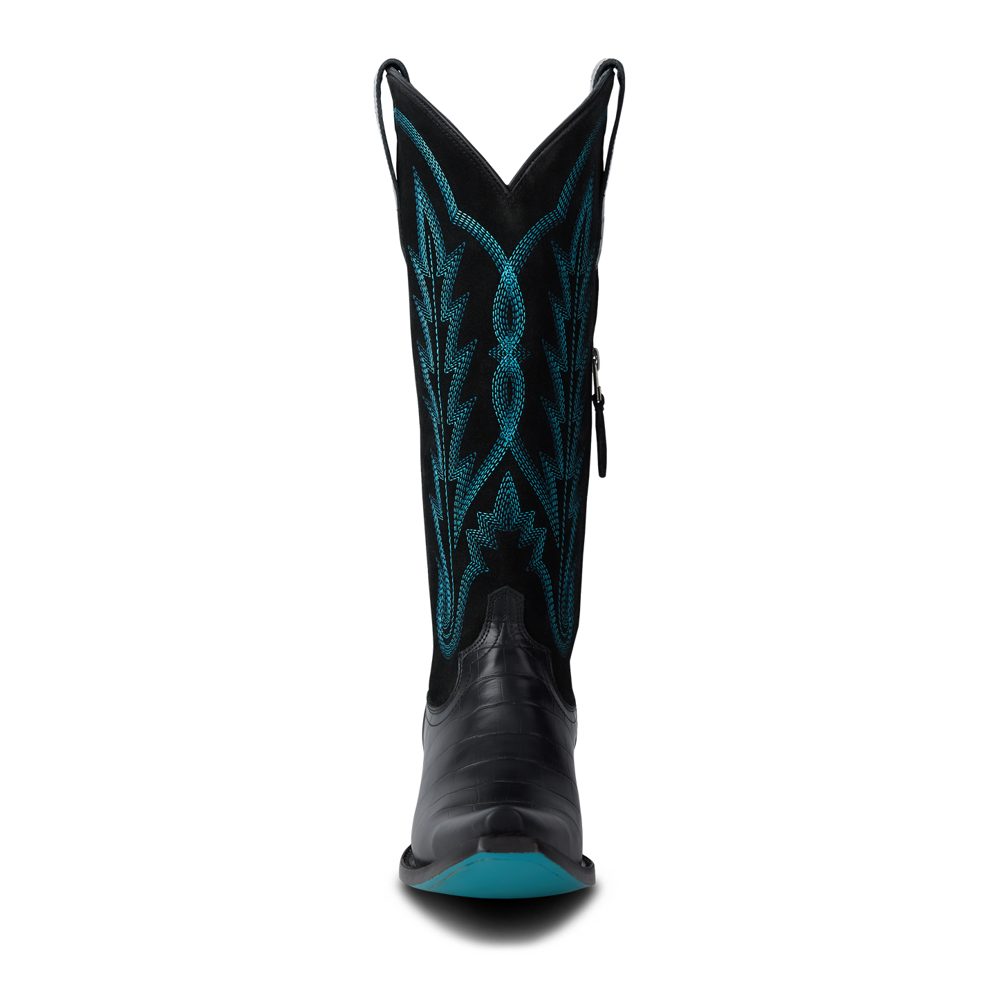 Black and teal carbon croc cowboy boot