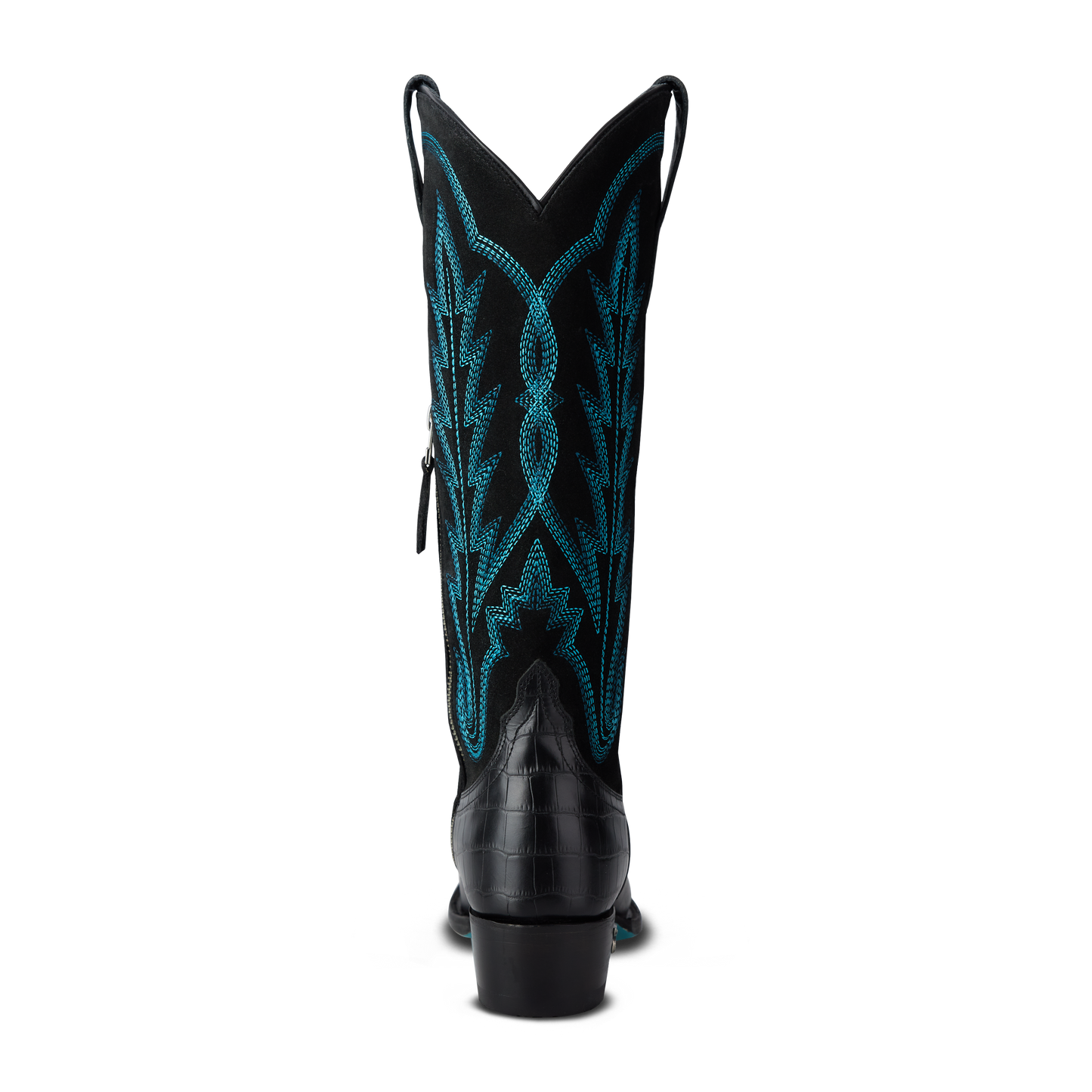 Black and turquoise carbon croc cowboy boot