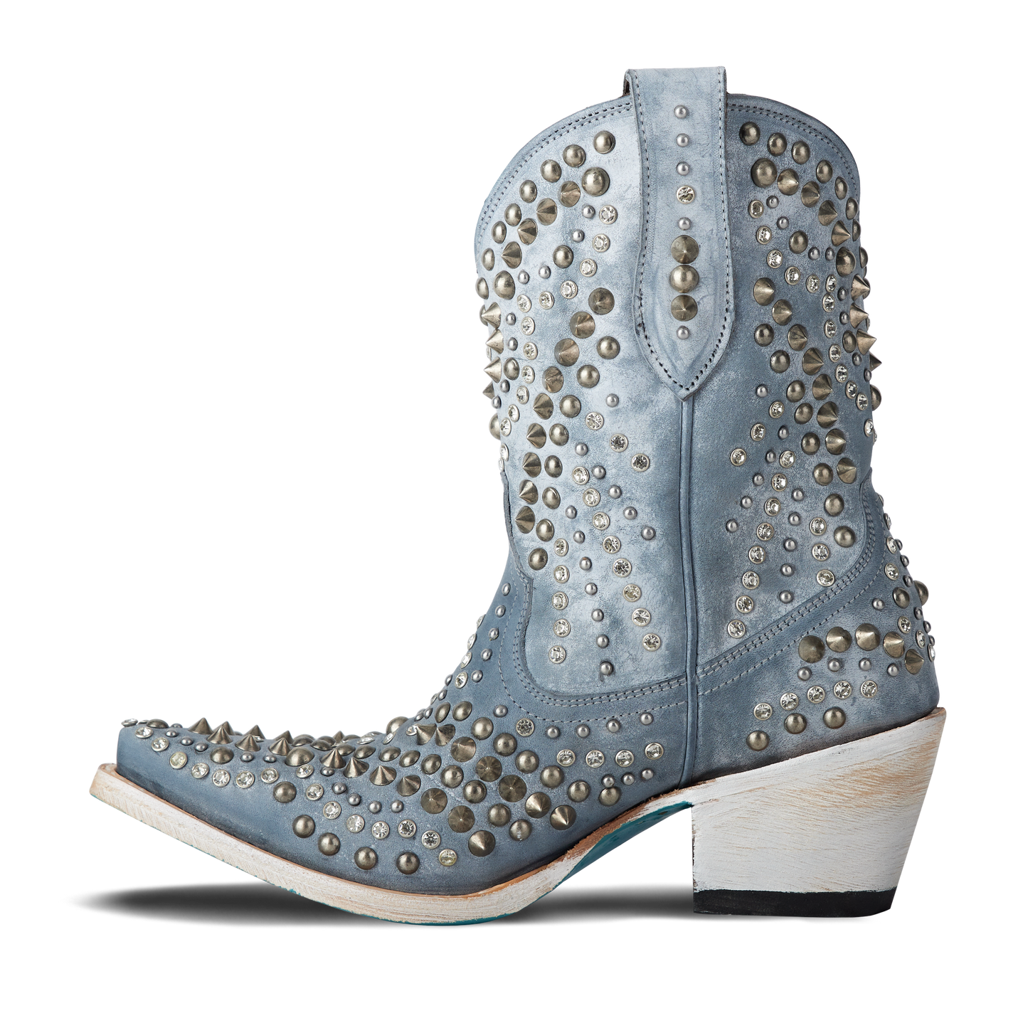 Dolly Bootie in Washed Denim with Studs