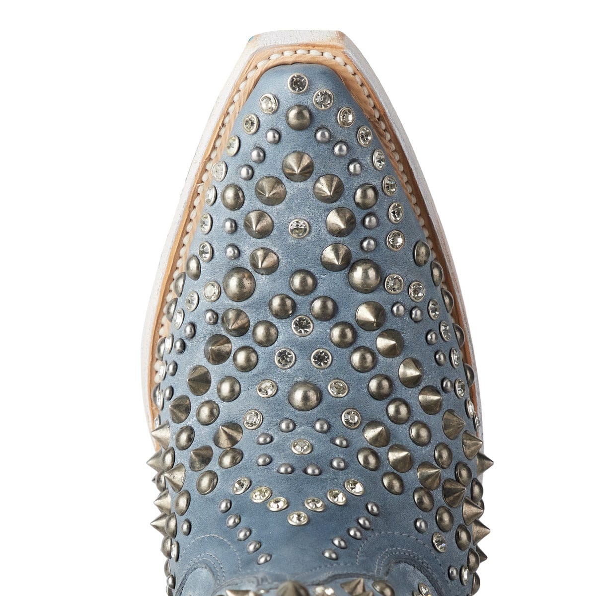 Dolly Bootie in Washed Denim with Studs