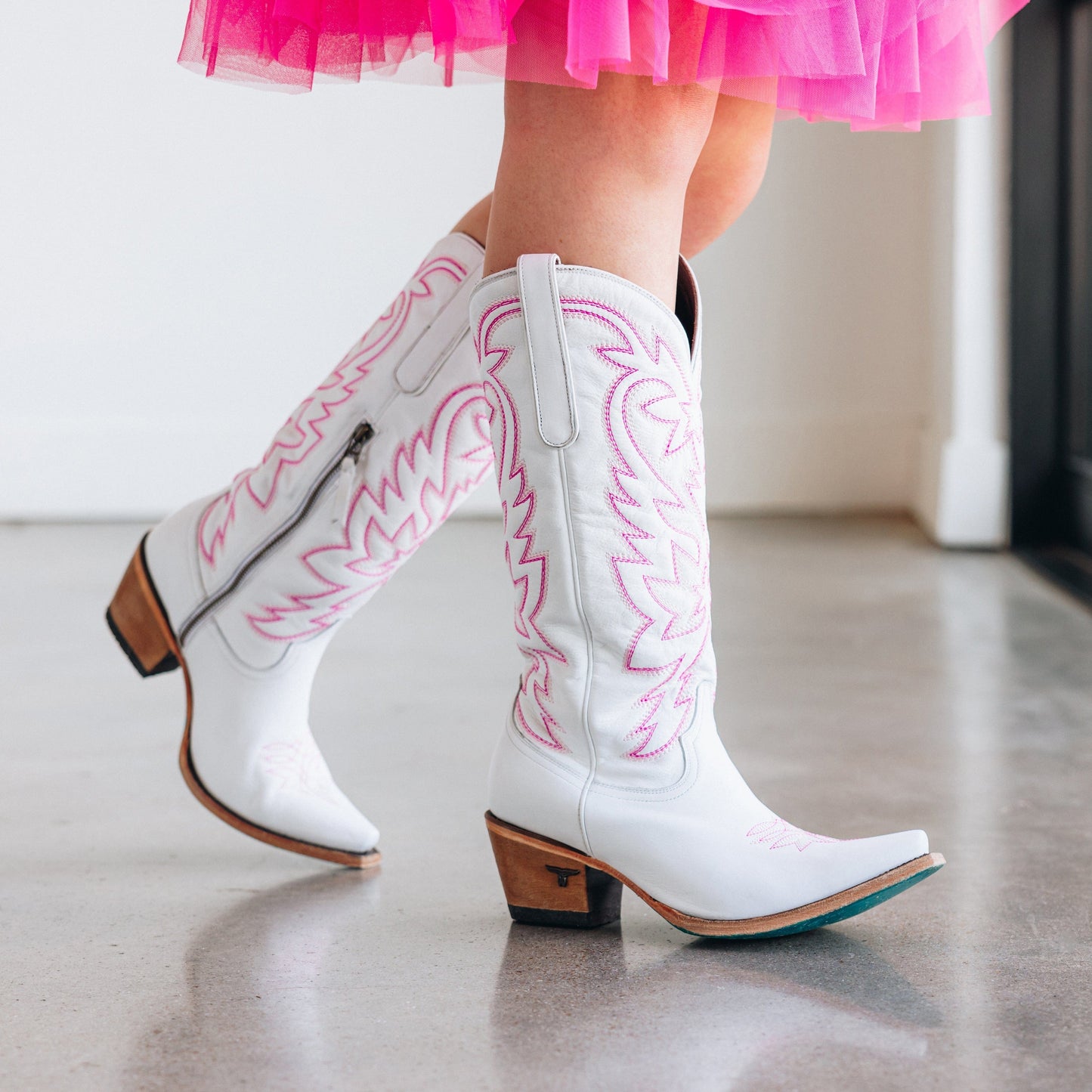 White & neon pink Smokeshow cowboy boots