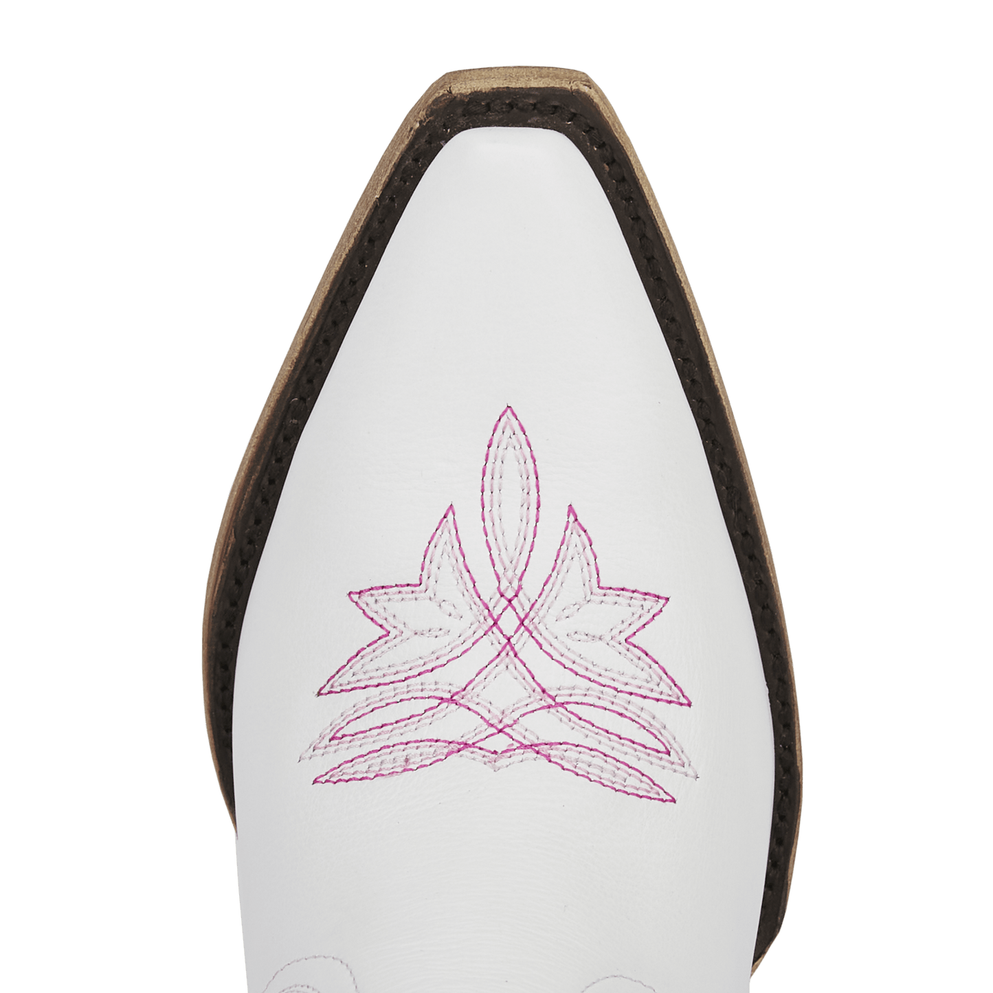 White & neon pink Smokeshow cowboy boot toe with stitching