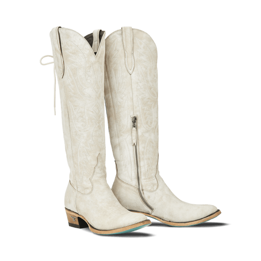 White ceramic crackle Monica cowboy boots