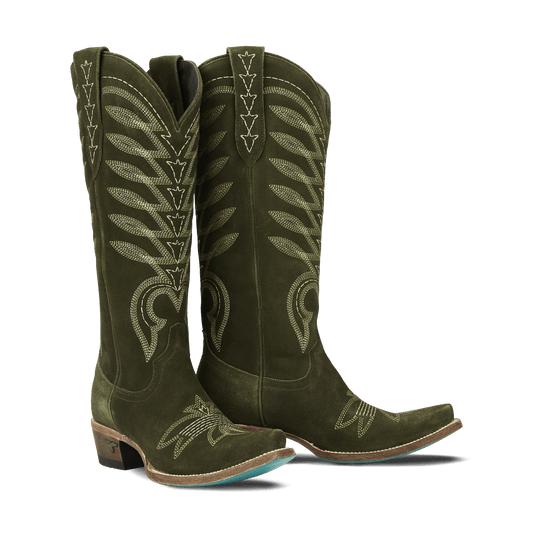 Olive suede squash blossom cowboy boots
