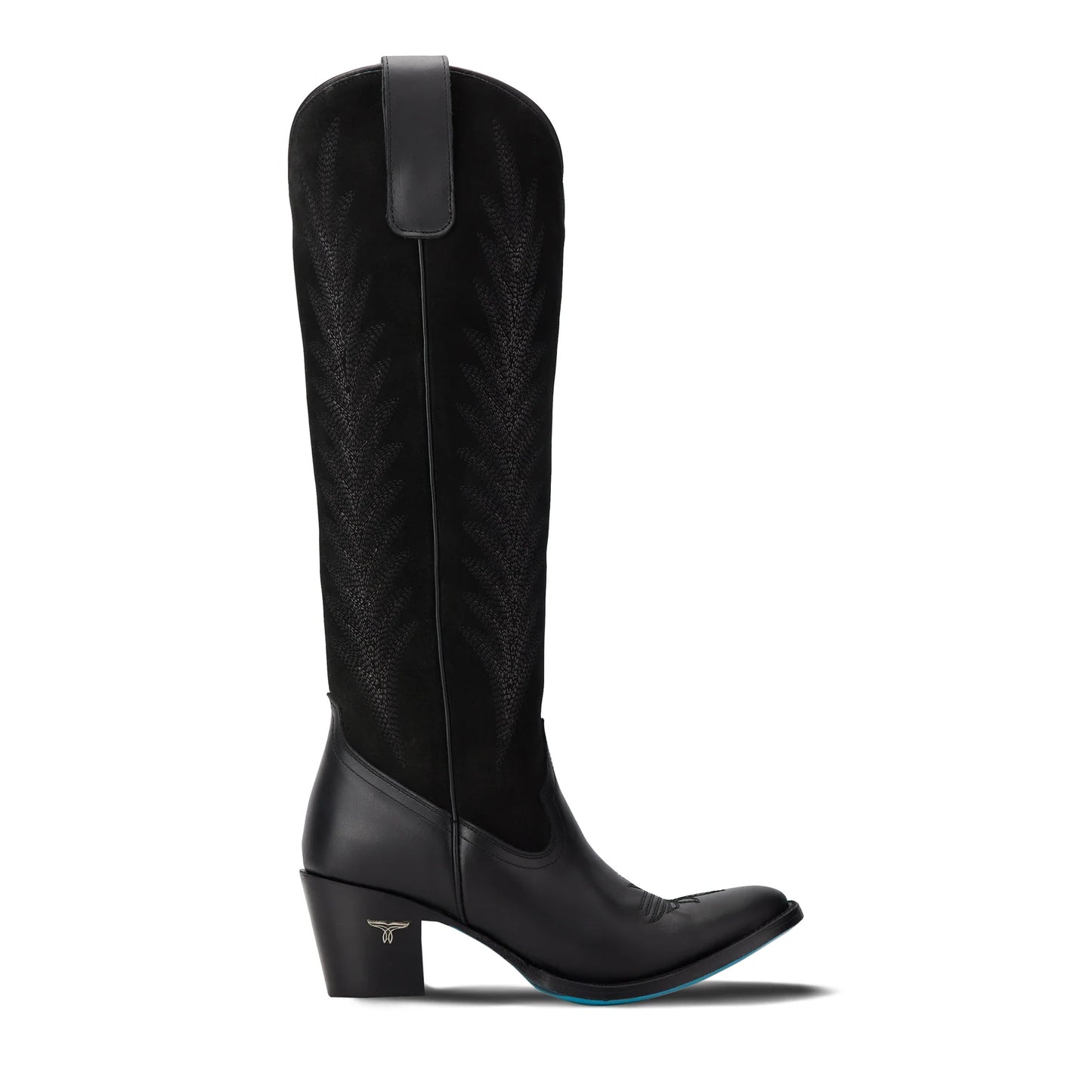 Jet black suede cowboy boot