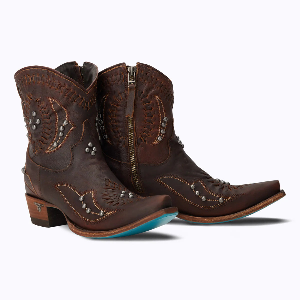 Cognac leather Cossette bootie with silver studs