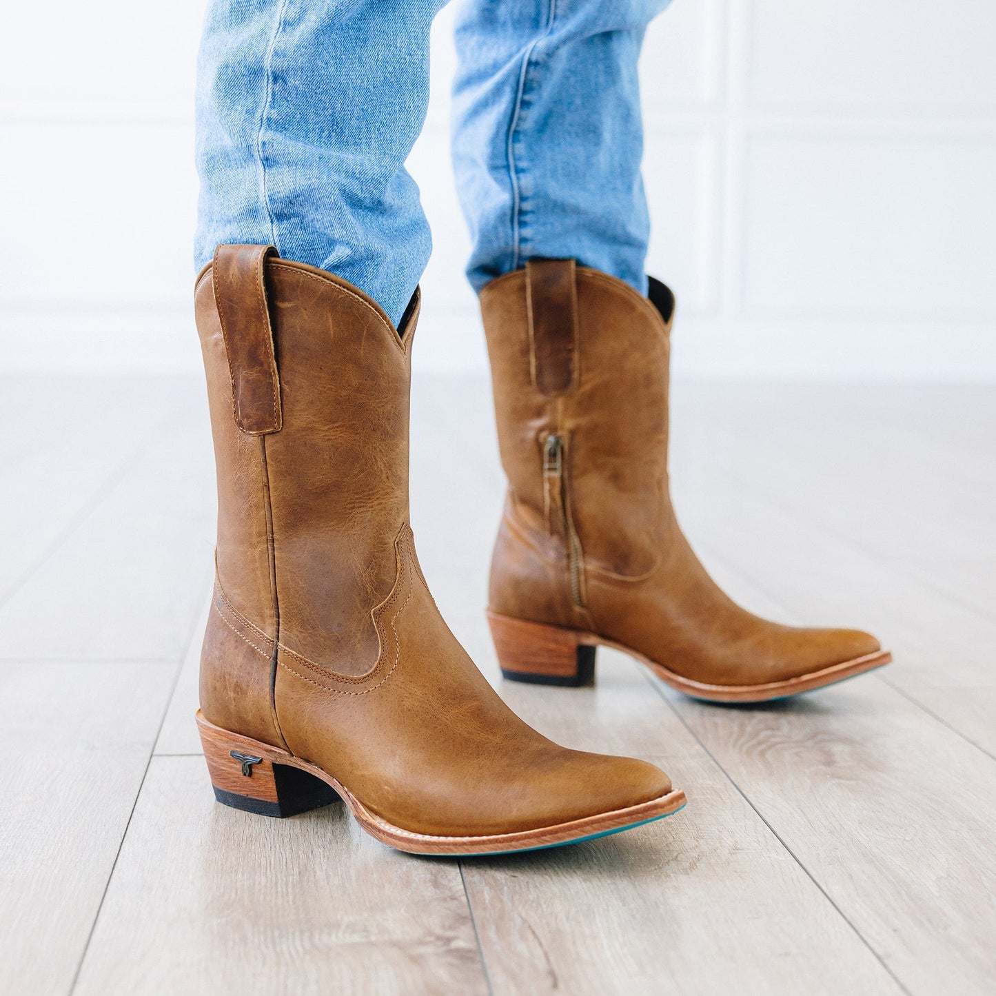 Brown leather Plain Jane midi desert clay cowboy boots