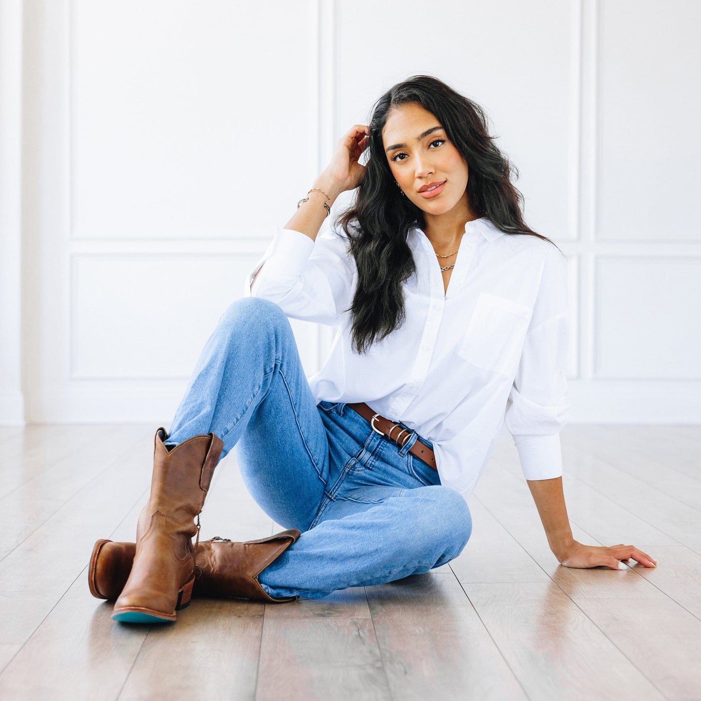 Woman in Plain Jane Midi Desert Clay Boots