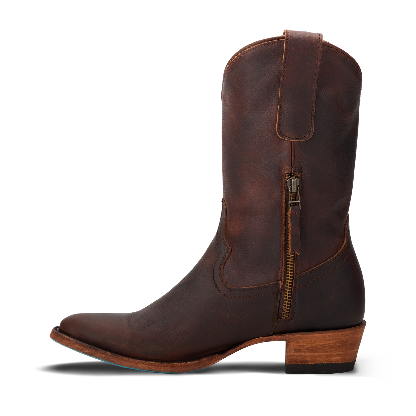 Cognac leather Plain Jane Midi boot with side zip