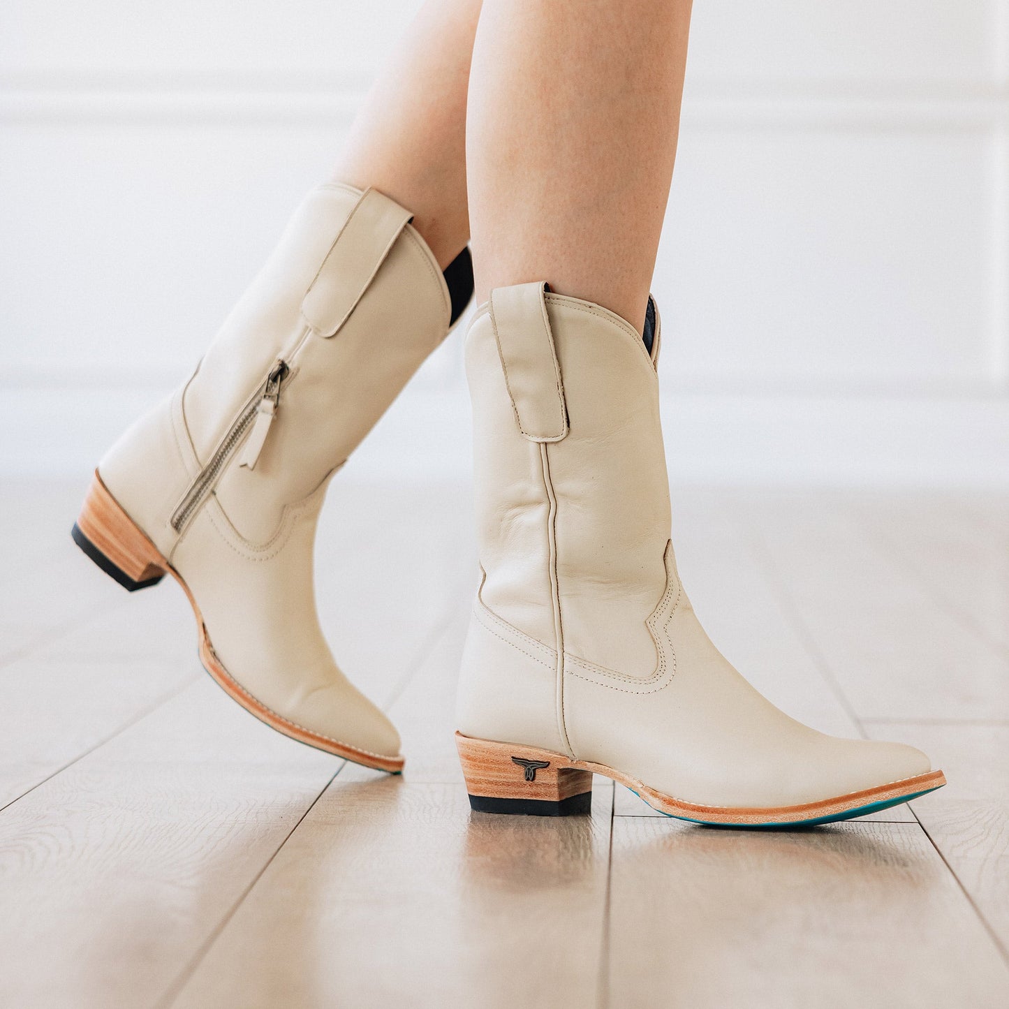 Pale ivory Plain Jane Midi Cowboy Boots